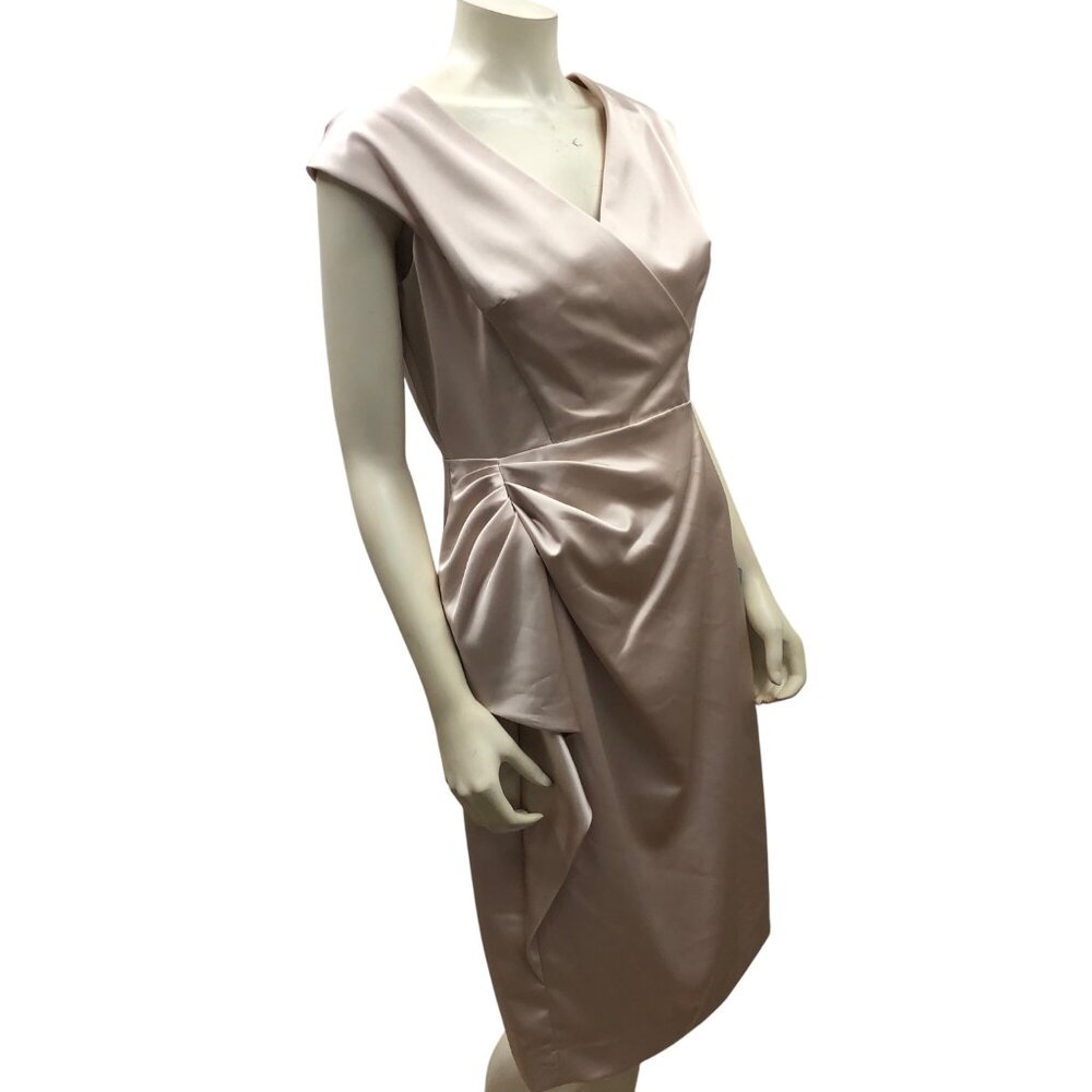 Maggy London Elegant Champagne Sleeveless Draped Satin Sheath Dress 14 NWT‎